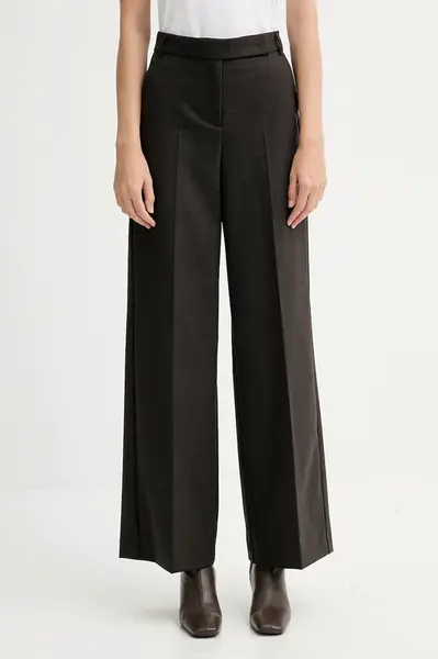 Kalhoty s vlnou MAX&Co. dámské, hnědá barva, široké, high waist, 2526136022200