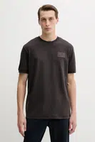 Bavlněné tričko EA7 Emporio Armani pánské, hnědá barva, s aplikací, AF13741.7X000127