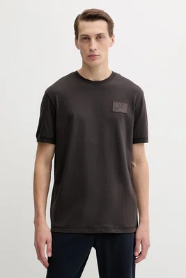 Bavlněné tričko EA7 Emporio Armani pánské, hnědá barva, s aplikací, AF13741.7X000127