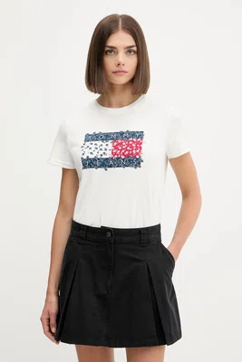 Bavlněné tričko Tommy Jeans dámské, bílá barva, DW0DW20897