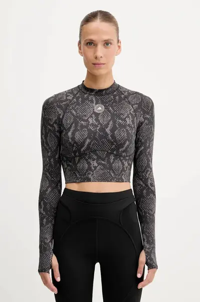 Tréninkové tričko s dlouhým rukávem adidas by Stella McCartney TruePurpose hnědá barva, JW4567