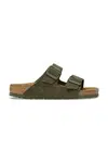 Semišové pantofle Birkenstock Arizona dámské, zelená barva, 1025720