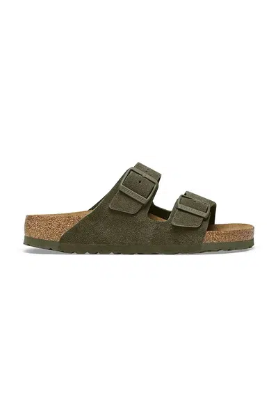 Semišové pantofle Birkenstock Arizona dámské, zelená barva, 1025720