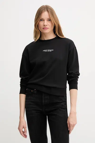 Bavlněná mikina Armani Exchange dámská, černá barva, s potiskem, XW001451 AF10830