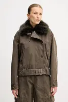 Bunda Kenzo Dyed Canvas Comber dámská, hnědá barva, přechodná, FE62OU2129GK.92