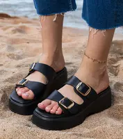 marka niezdefiniowana Black flip-flops with buckles on straps Wollis