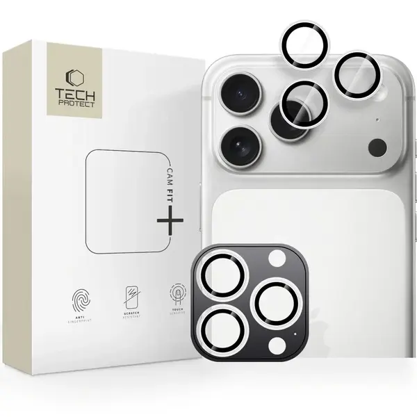 Tech-Protect Camring Fit+, sklíčko pro čočku fotoaparátu, iPhone 14 Pro / Max / 15 Pro / Max / 16 Pro / Max / 17 Pro / Max, stříbrné