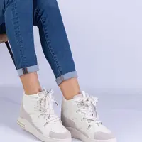 Gemre White women's sneakers with thick laces Gralina