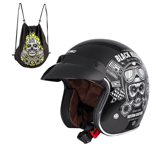 Moto přilba W-TEC Black Heart Kustom Skull, černá lesk XXL (63-64)