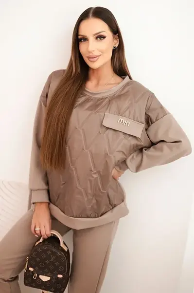 Kesi Włoski Dámský souprava z viskózy s prošívanou mikinou a kalhotami fango