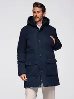 Ombre Elegant men's parka with cargo pockets and hood - navy blue