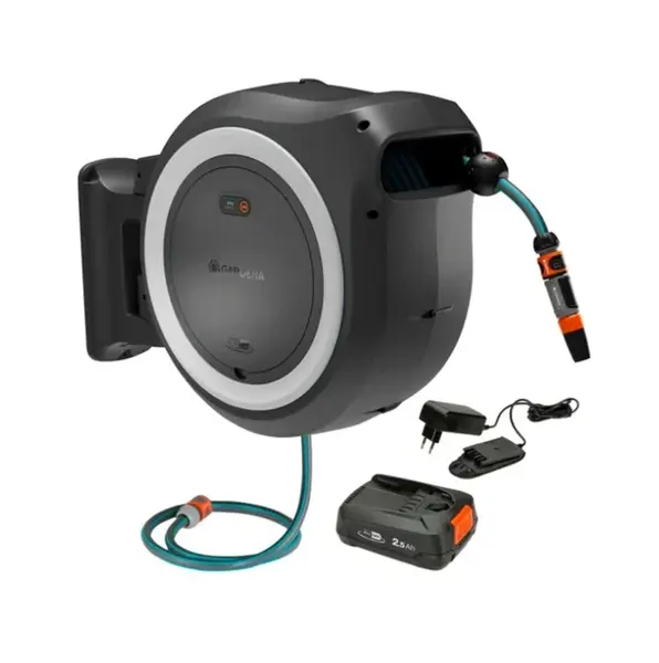 Gardena PowerRoll - 18V AKU bubnový navíječ PowerRoll XL, s hadici 35 m, 1x aku 2,5 Ah Li-Ion, nabíječka, bílá 18642-20