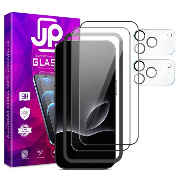 JP Full Pack Tvrzených skel, 2x 3D sklo s aplikátorem + 2x sklo na čočku, iPhone 17 Pro