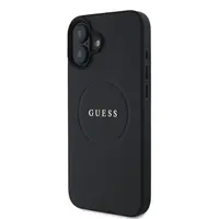 Zadní kryt Guess PU Grained Classic Logo MagSafe pro Apple iPhone 16, černá