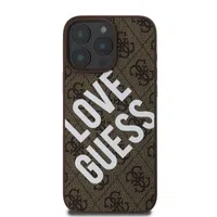 Zadní kryt Guess PU Leather 4G Big Love Logo MagSafe pro Apple iPhone 16 Pro, hnědá