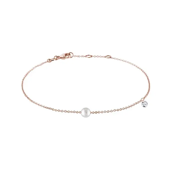 Náramek s perlou a diamantem v růžovém zlatě KLENOTA
