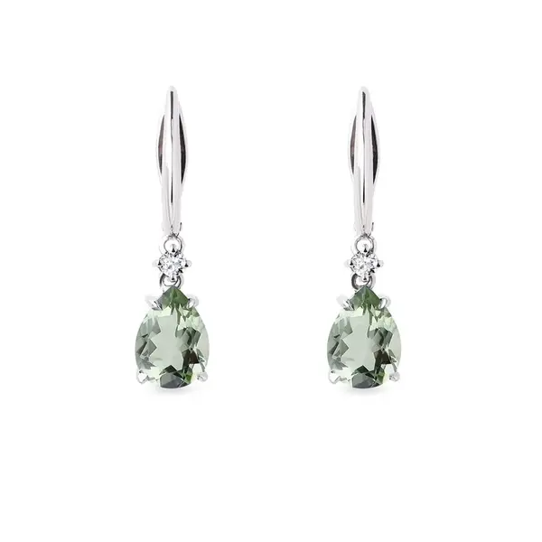 Náušnice z bieleho zlata so zelenými ametystmi KLENOTA