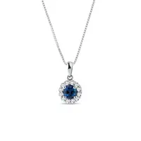 Diamantový náhrdelník se safírem v bílém zlatě KLENOTA