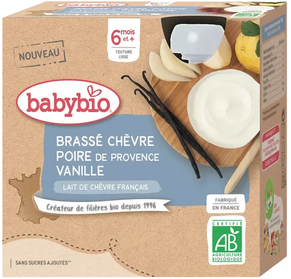 BABYBIO Svačinka z kozího mléka s hruškou a vanilkou 4 x 85 g