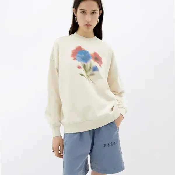 Thinking MU Blurry Flower Jimena Sweatshirt WHITE M
