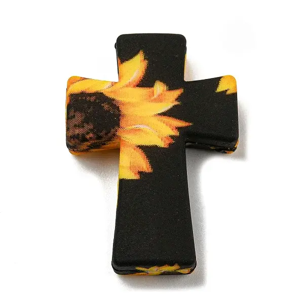 Cross with Sunflower Silicone Focal Beads