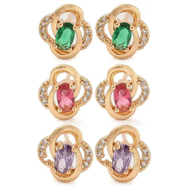 Rack Plating Brass Cubic Zirconia Stud Earrings