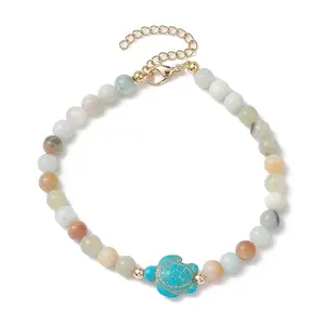 Natural Flower Amazonite &  Synthetic Turquoise Charm Anklets for Women