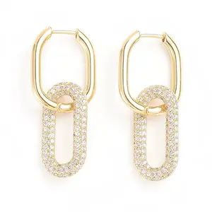 Brass Micro Pave Cubic Zirconia Huggie Hoop Earrings