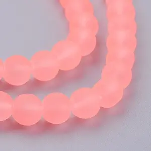 Baking Painted Light Salmon Frosted Round Transparent Glass Bead Strands
