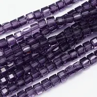 Faceted Cube Transparent Glass Beads Strands