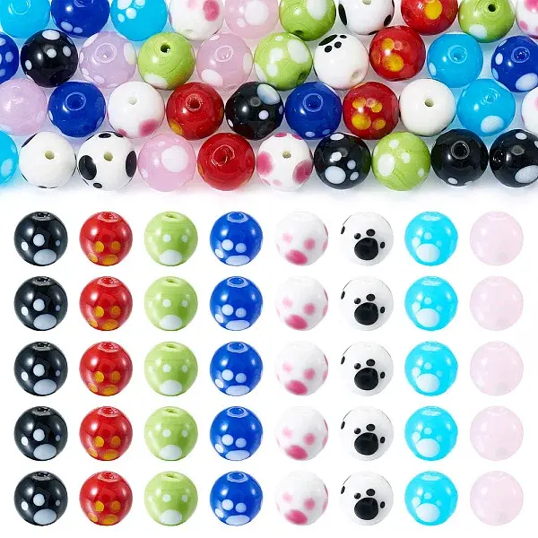 40Pcs 8 Colors Handmade Lampwork Beads