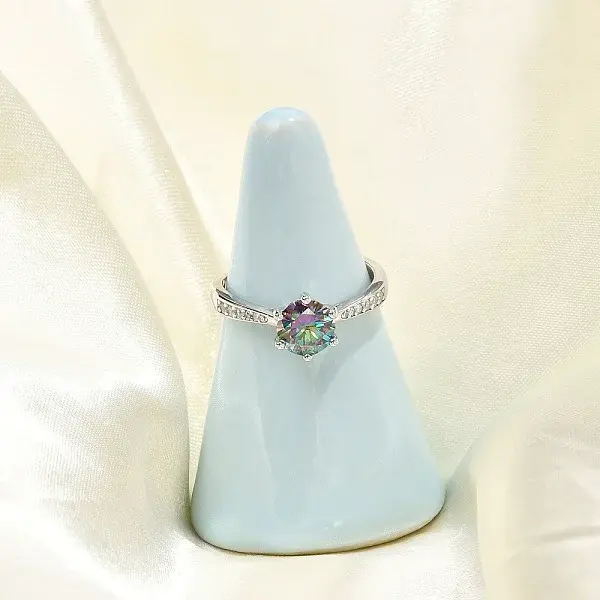 Rhodium Plated 925 Sterling Silver Moissanite Adjustable Rings for Women