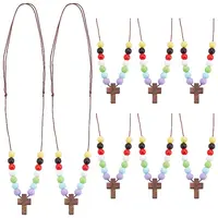 Wood Cross with Acrylic Beaded Pendant Necklaces for Women