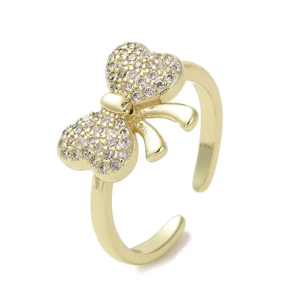 Brass Micro Pave Cubic Zirconia Open Cuff Ring