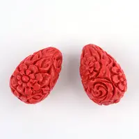 Carved Flower Cinnabar Beads