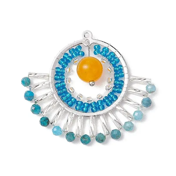 Natural Malaysia Jade(Dyed) & Glass Seed Beads Fan Pendants