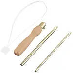 Wood Handle Brass Punch Embroidery Needle Pen & Easy Automatic Threader Set