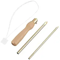 Wood Handle Brass Punch Embroidery Needle Pen & Easy Automatic Threader Set