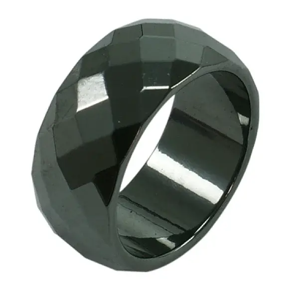 Faceted Hematite Wide Band Ring