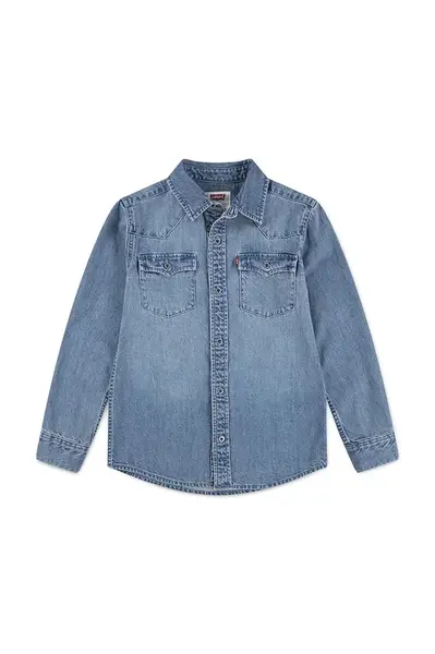 Dětská bavlněná košile Levi's NEW BARSTOW WESTERN SHIRT modrá barva, 8EL534