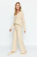 Trendyol Beige More Sustainable Soft Texture Knitwear Bottom-Top Set