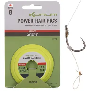 Korum návazec power hair rigs 1 m 6 ks - 0,30 mm velikost háčku 8