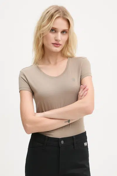 Bavlněné tričko G-Star Raw dámské, béžová barva, D24533-4107