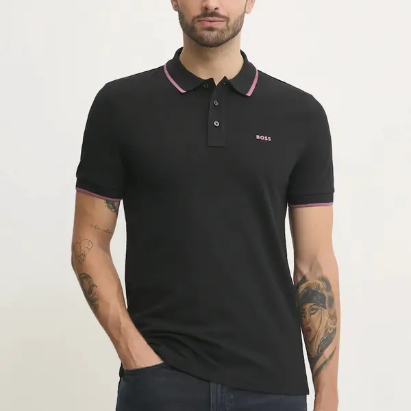 Bavlněné polo tričko BOSS černá barva, 50494697