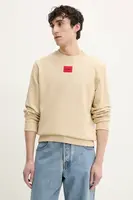 Bavlněná mikina HUGO pánská, béžová barva, s aplikací, 50447964