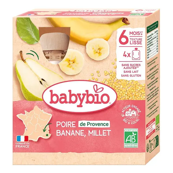 Babybio Hruška, banán a proso kapsička 4x90 g