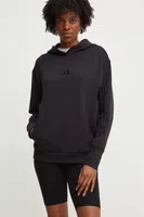 Bavlněná mikina adidas ALL SZN dámská, černá barva, s kapucí, hladká, IW1026