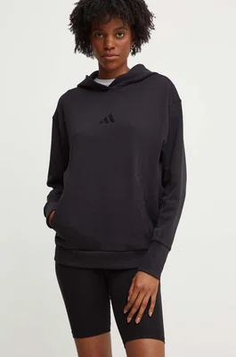 Bavlněná mikina adidas ALL SZN dámská, černá barva, s kapucí, hladká, IW1026