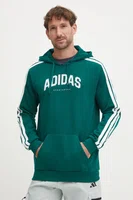 Mikina adidas Collegiate pánská, zelená barva, s kapucí, s potiskem, JV6506