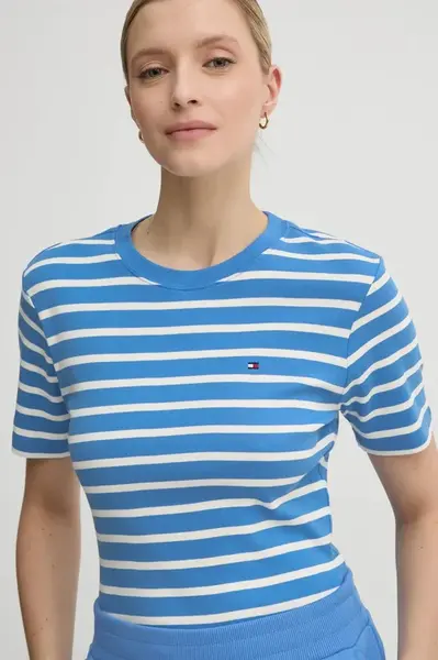 Bavlněné tričko Tommy Hilfiger modrá barva, WW0WW40587